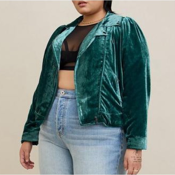 torrid Jackets & Blazers - Torrid | Velvet Moto Jacket – Botanical Garden Green – Luxe Soft Texture